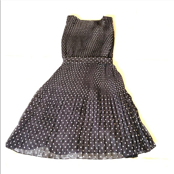 NWT Black Pleated White Dot Dress - Picture 2 of 3